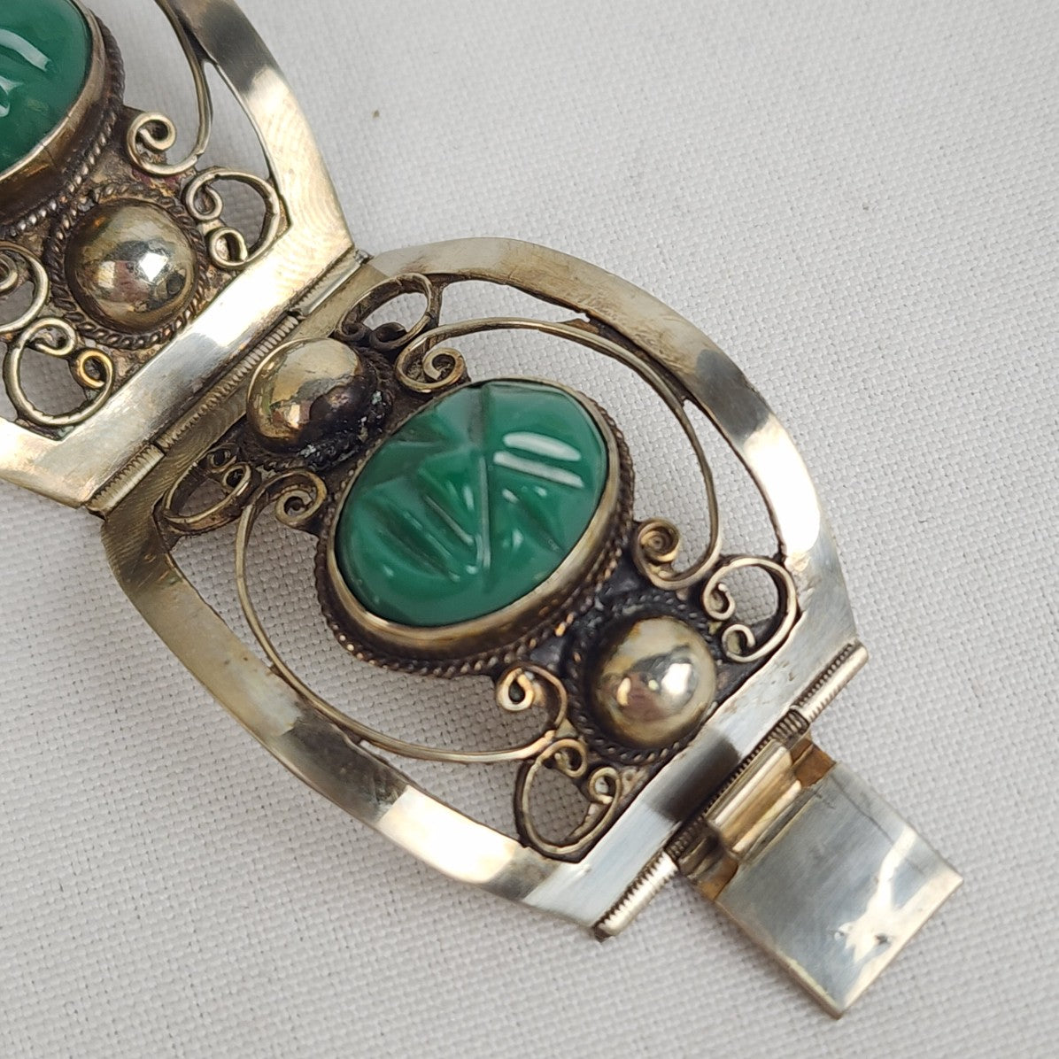 Vintage 925 Silver Green Stone Link Statement Bracelet