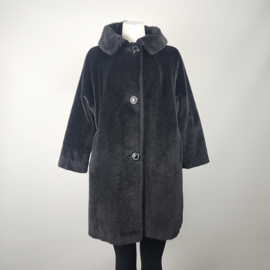 Vintage Union Label Black Faux Fur Pea Coat Size L