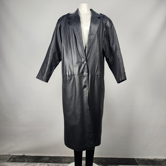 Vintage Split End Ltd Black Leather Trench Coat Size M