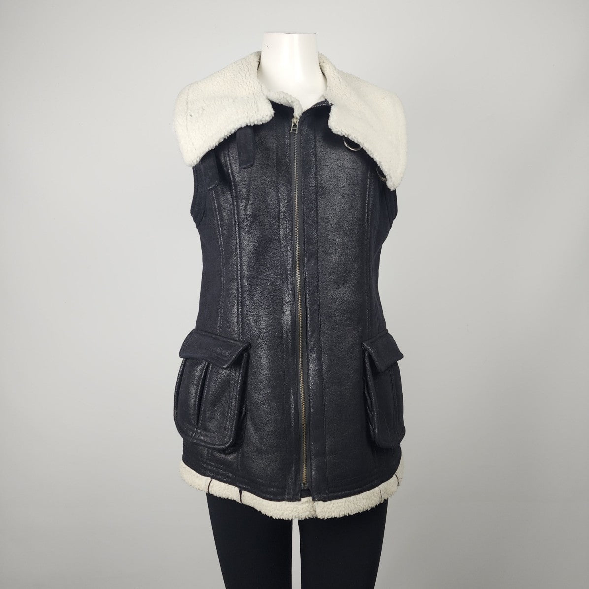 TOV Grey Shearling Zip Up Vest Size 12