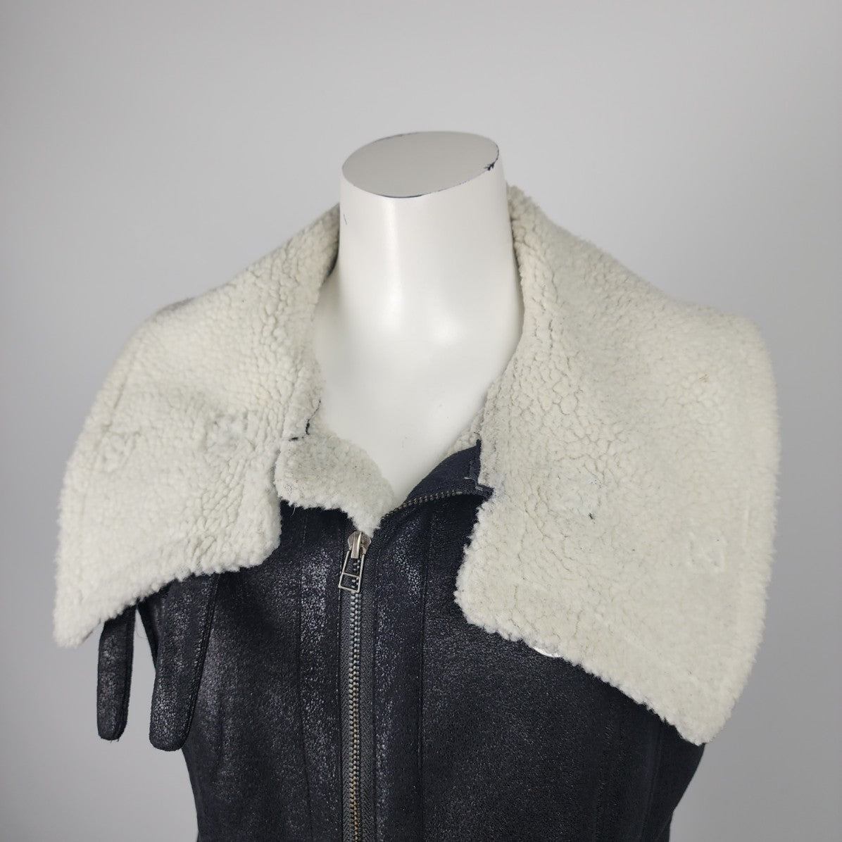 TOV Grey Shearling Zip Up Vest Size 12