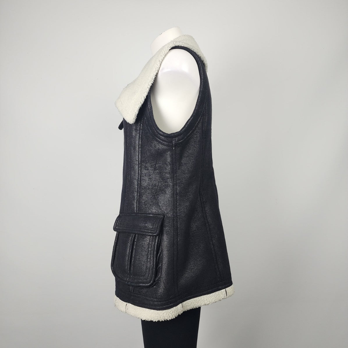 TOV Grey Shearling Zip Up Vest Size 12