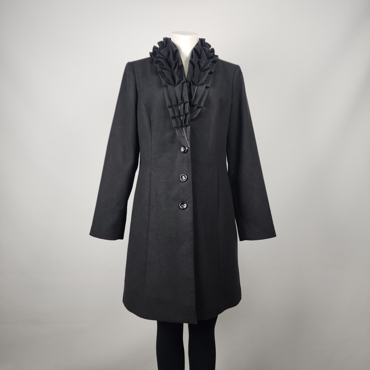 Ricki's Black Ruffle Collar Pea Coat Size M