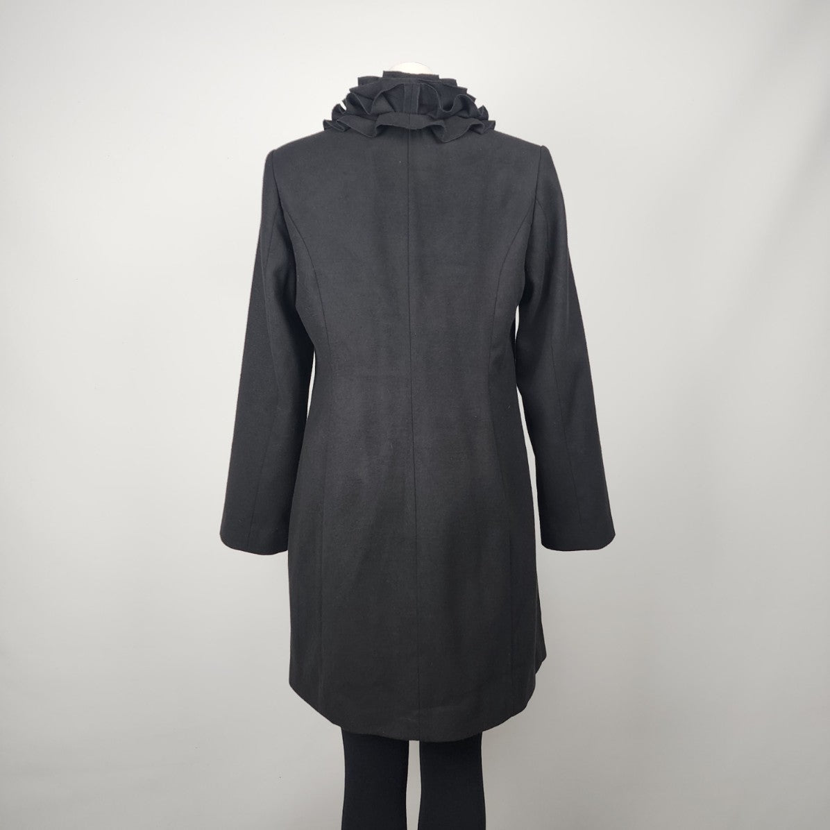 Ricki's Black Ruffle Collar Pea Coat Size M