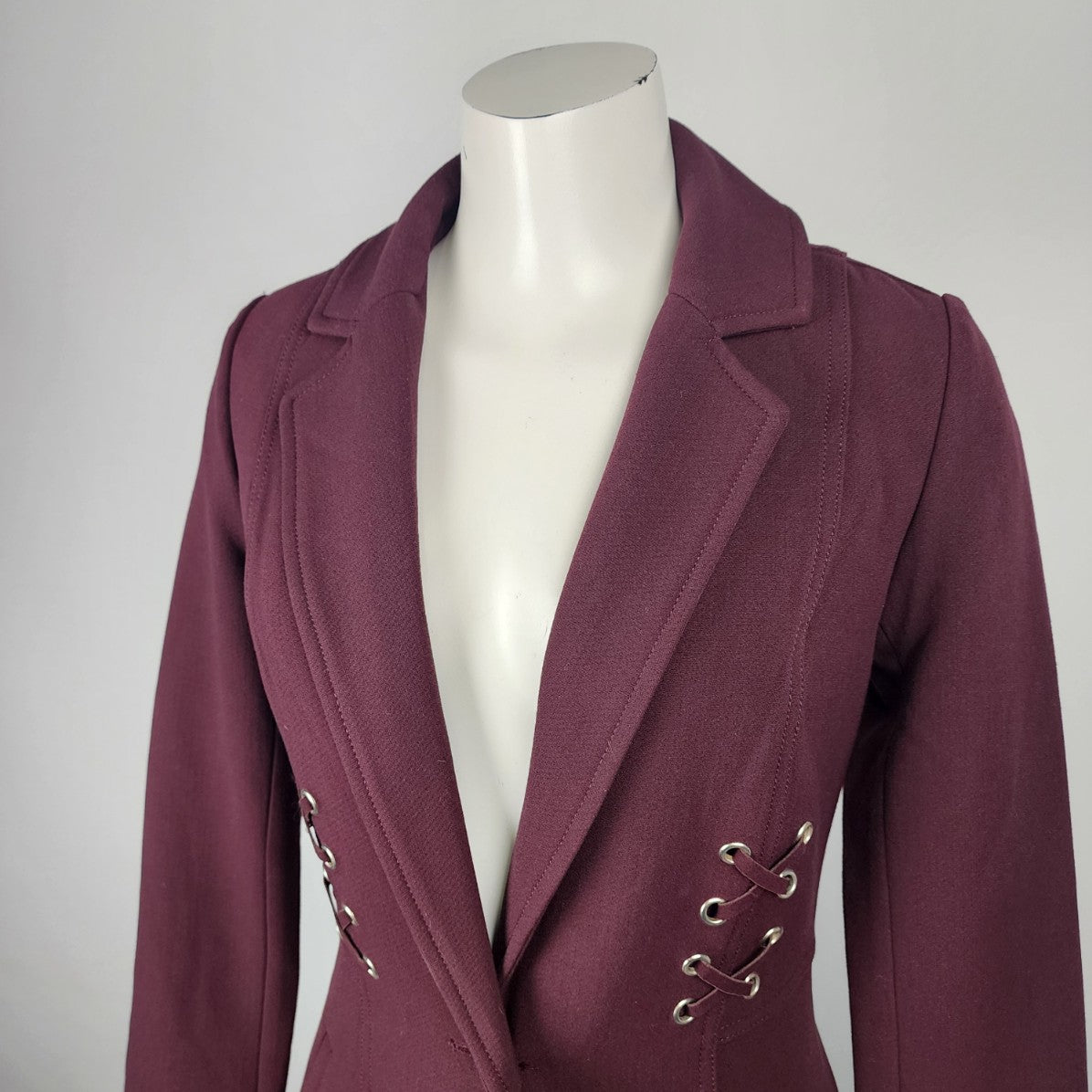 Guess Burgundy Long Line Lace Up Duster Light Jacket Size XS