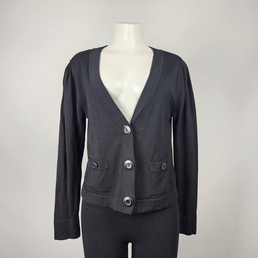 CABI Black Cotton Knit Goals Button Up Cardigan Size M