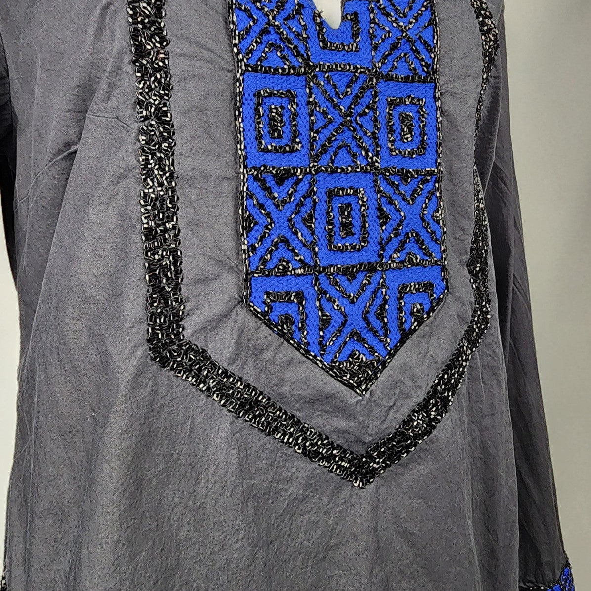 Tory Burch Black Cotton Blue Beaded Detail Tunic Top Size M