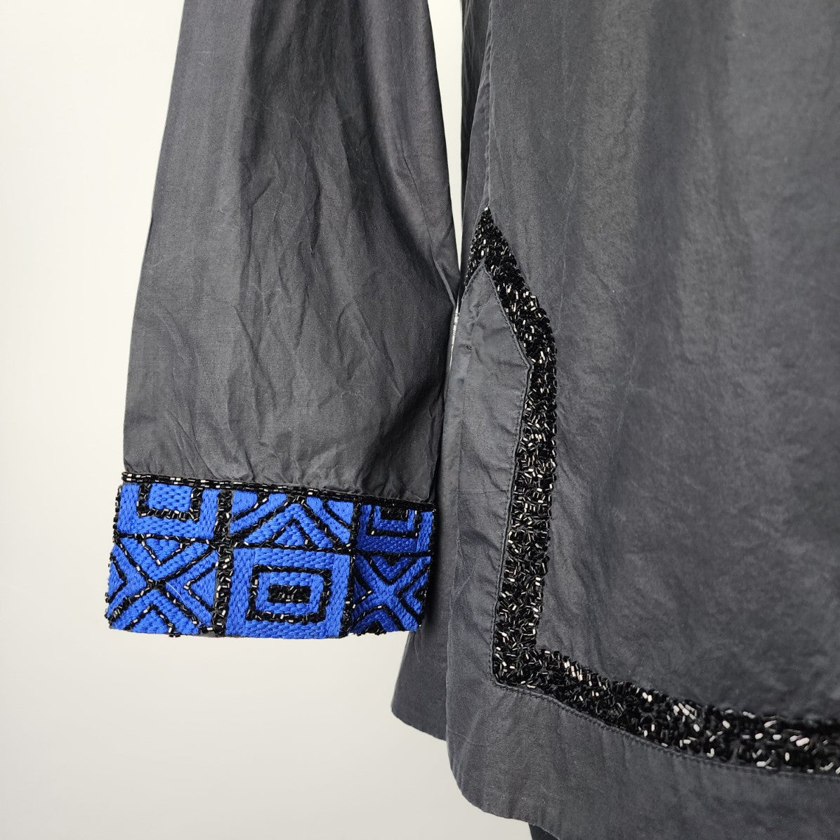 Tory Burch Black Cotton Blue Beaded Detail Tunic Top Size M