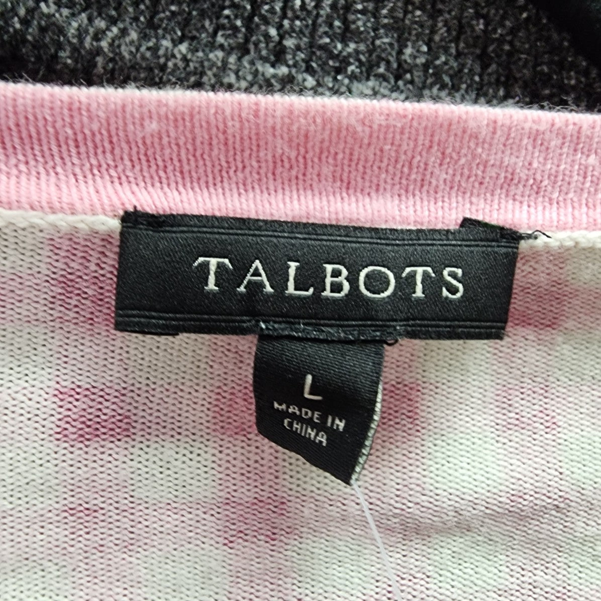 Talbots Pink Cotton Check Knit Button Up Cardigan Size L