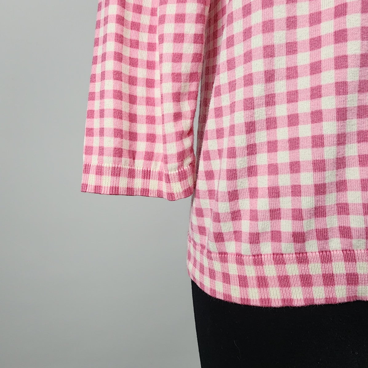 Talbots Pink Cotton Check Knit Button Up Cardigan Size L