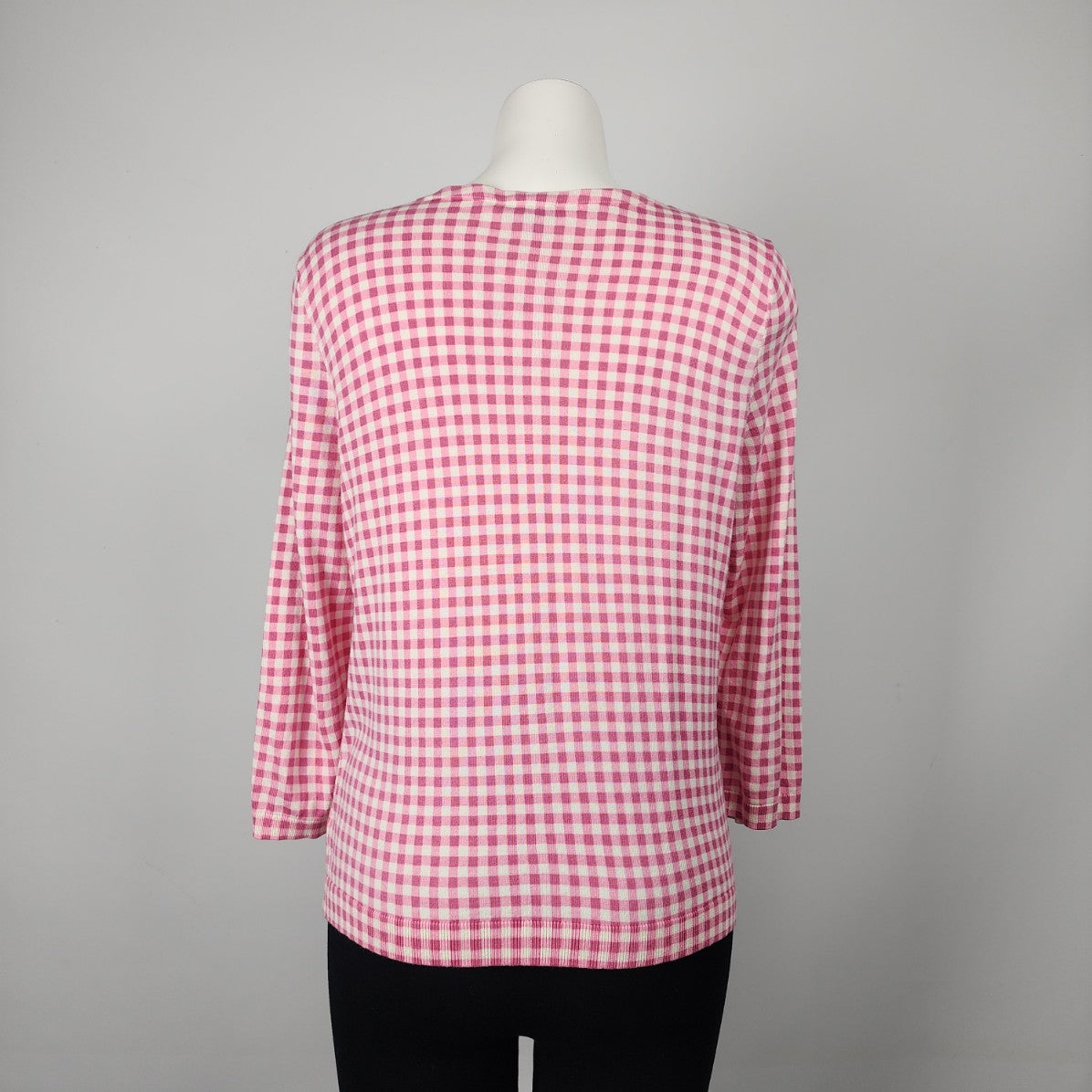 Talbots Pink Cotton Check Knit Button Up Cardigan Size L