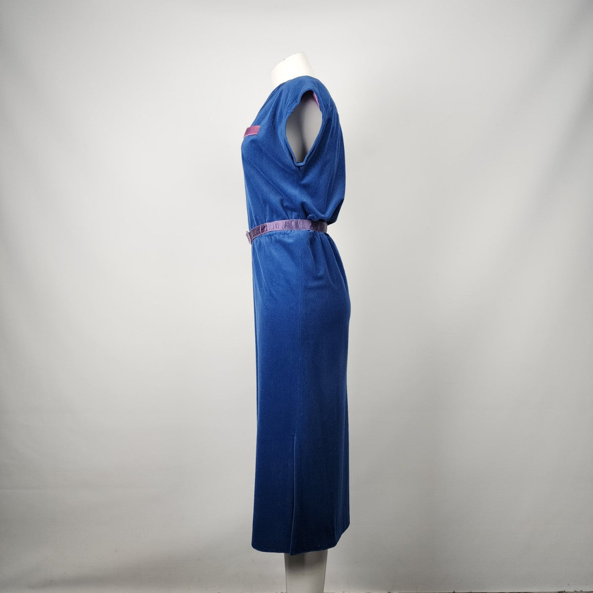 Vintage Algo Blue Velour Belted Midi Dress Size M