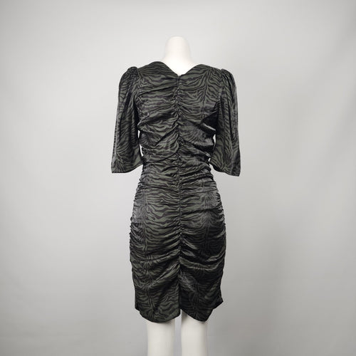Soaked In Luxury Green Animal Print Ruched Mini Dress Size M