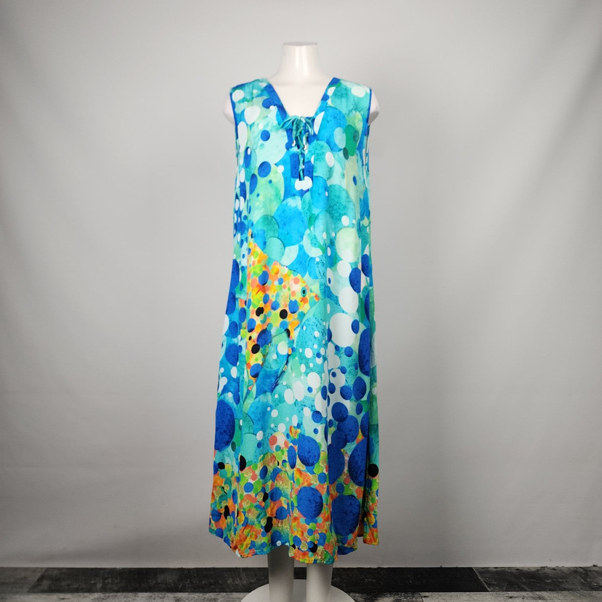 Dolcezza Simply Art Blue Big Angel Fish Mosaic Print Midi Dress Size L