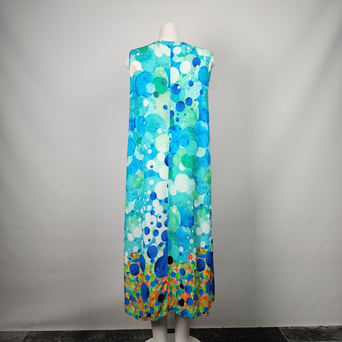 Dolcezza Simply Art Blue Big Angel Fish Mosaic Print Midi Dress Size L