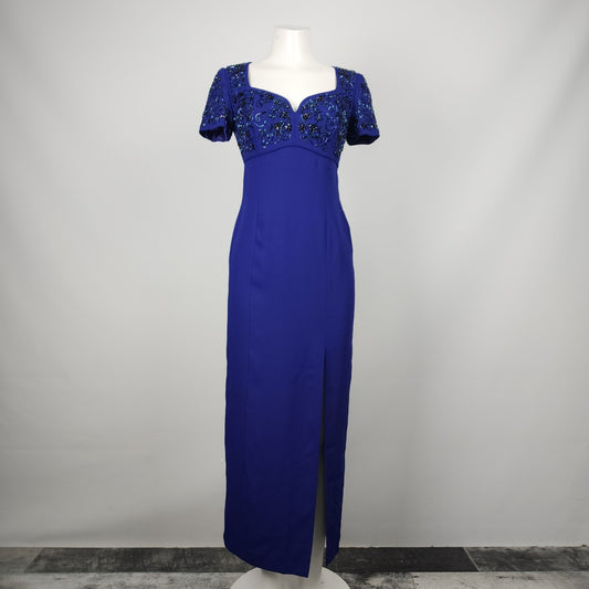 Vintage Liz Claiborne NIGHT Blue Beaded Long Gown Size 4