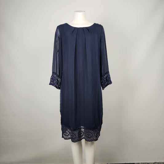 Gallery Navy Blue Lace Trimmed Midi Dress Size 16