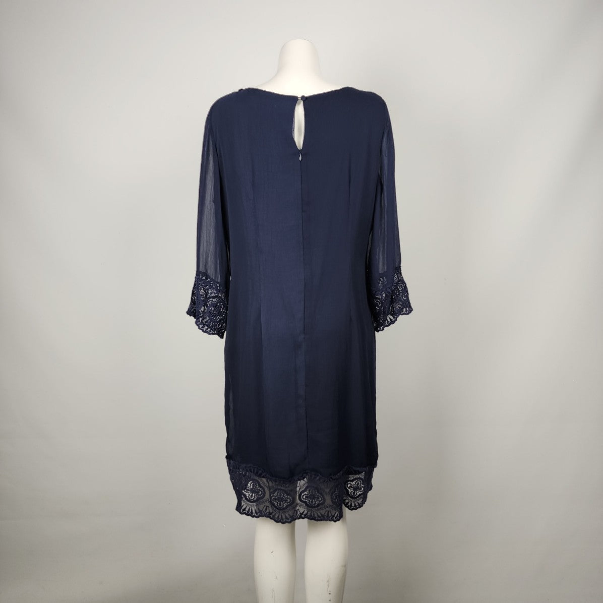 Gallery Navy Blue Lace Trimmed Midi Dress Size 16