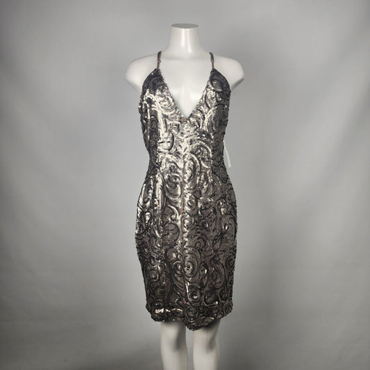 Venus Silver Metallic Sequined Evening Dress Size 16