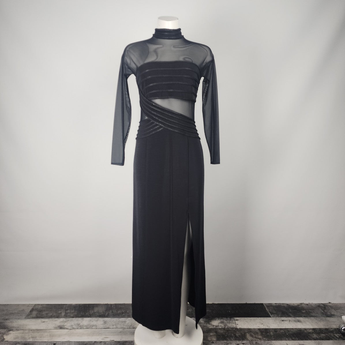 Vintage Cartise Black Mesh Event Dress Gown Size 10