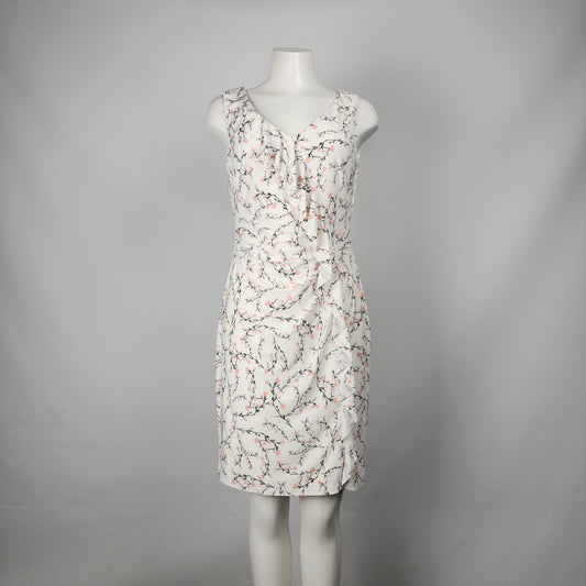 Chaps White & Pink Delicate Floral Ruffle Sheath Dress Size M