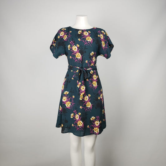 Dex Green Dark Florals Fit & Flare Dress Size XS