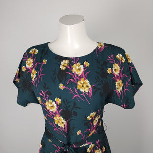 Dex Green Dark Florals Fit & Flare Dress Size XS