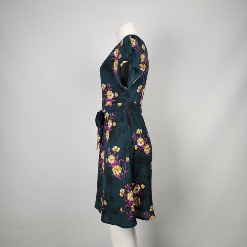 Dex Green Dark Florals Fit & Flare Dress Size XS