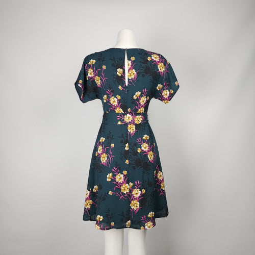 Dex Green Dark Florals Fit & Flare Dress Size XS