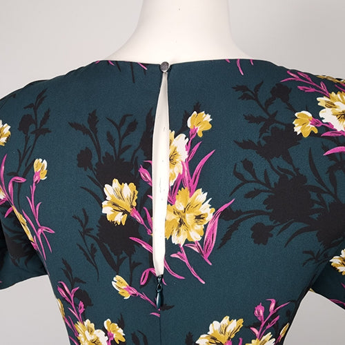 Dex Green Dark Florals Fit & Flare Dress Size XS