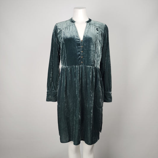 Holding Horses Anthropologie Green Velvet Shirt Dress Size S