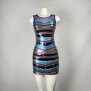 As U Wish Blue & Purple Sleeveless Sequined Mini Dress Size S