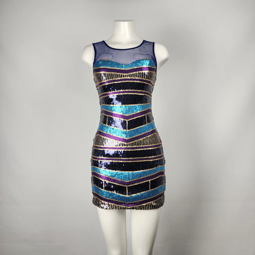 As U Wish Blue & Purple Sleeveless Sequined Mini Dress Size S