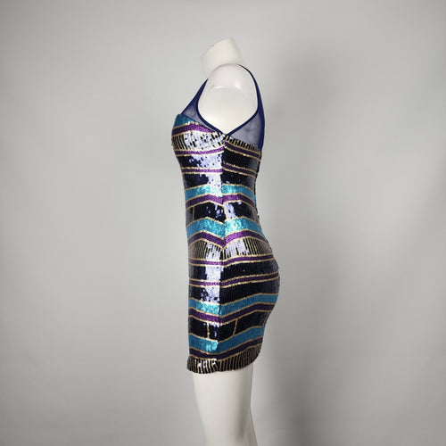 As U Wish Blue & Purple Sleeveless Sequined Mini Dress Size S
