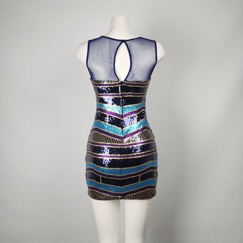 As U Wish Blue & Purple Sleeveless Sequined Mini Dress Size S