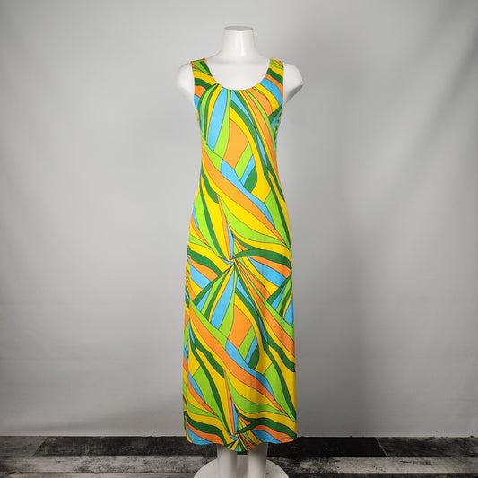 Vintage Colorful Graphic Print Sleeveless Midi Dress Size M/L