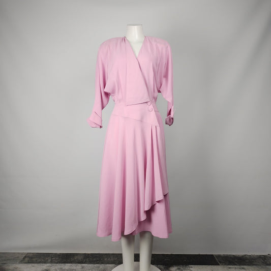 Vintage Loraine Beauchamp Mauve Purple Wrap Midi Dress Size 8