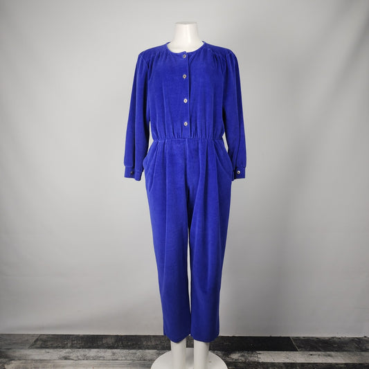 Vintage TC Petites Blue Velour Jumpsuit Size L