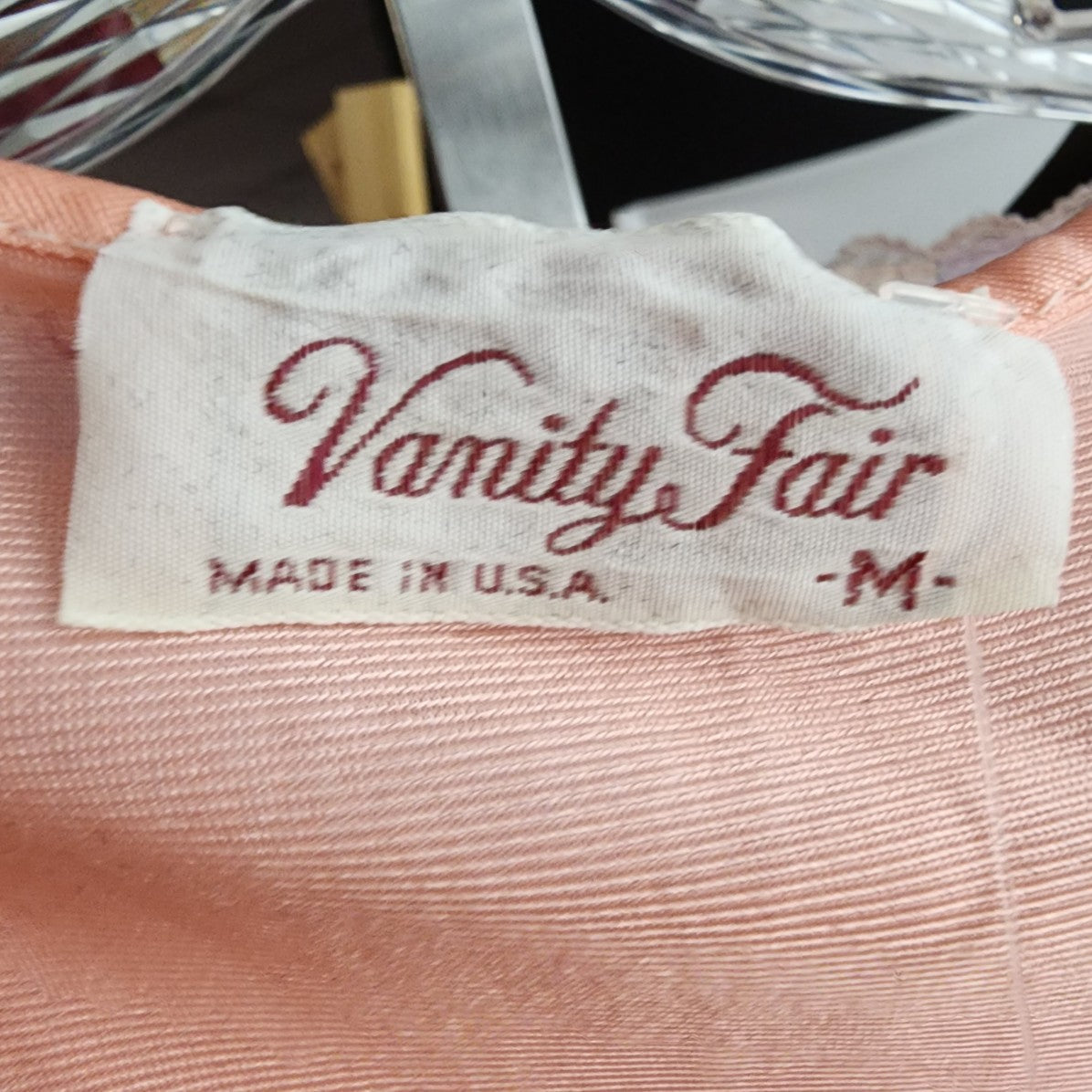 Vintage Vanity Fair Pink Pajama Set Lace Embroidered Size M