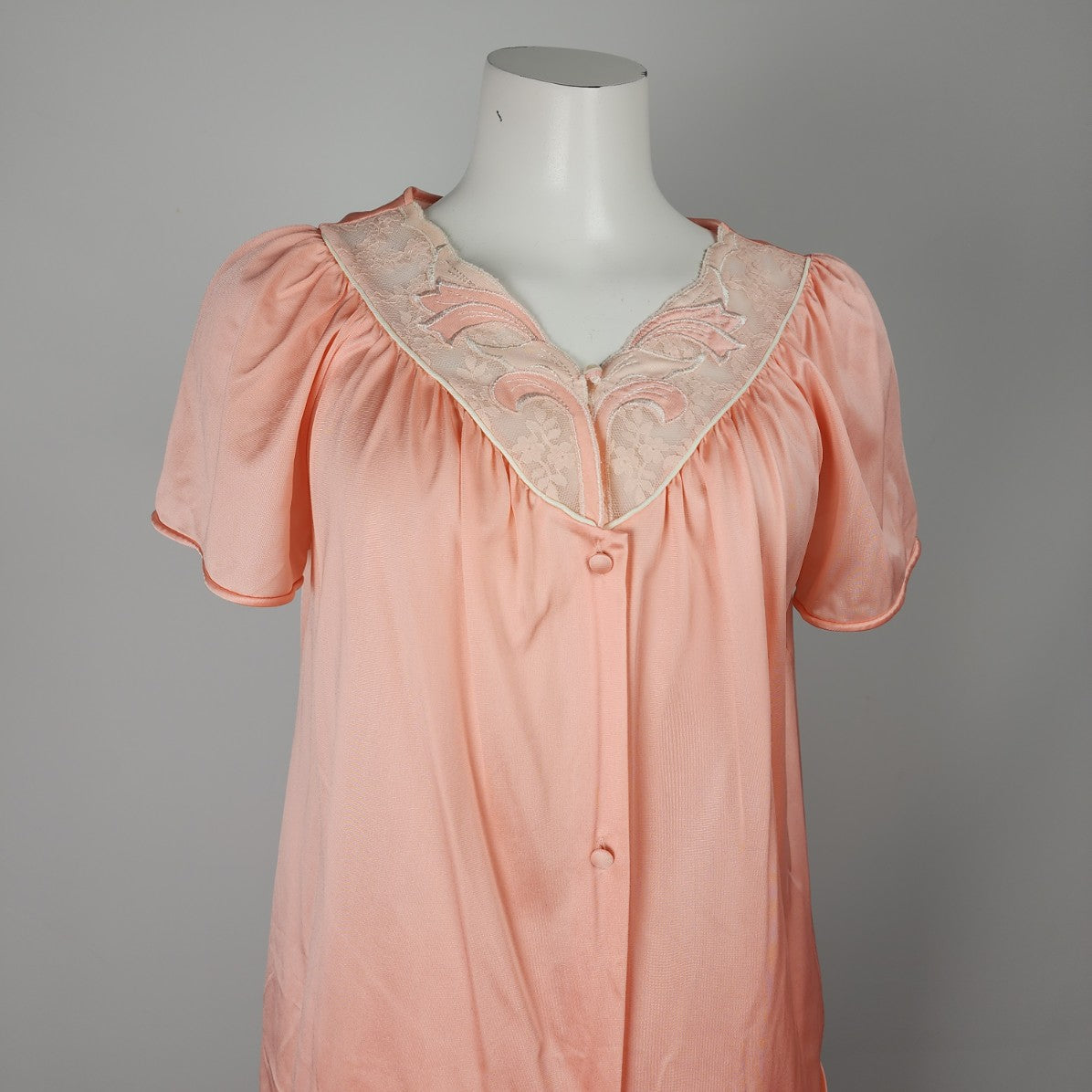 Vintage Vanity Fair Pink Pajama Set Lace Embroidered Size M