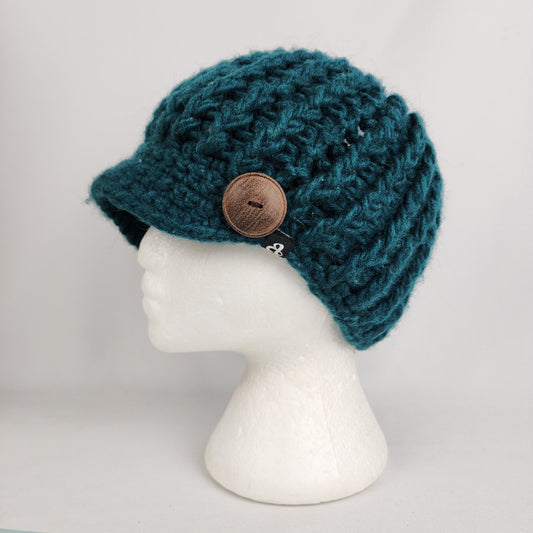 Teal Cable Knit Brimmed Winter Hat