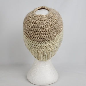 Handmade Cream Knit Pony Tail Toque