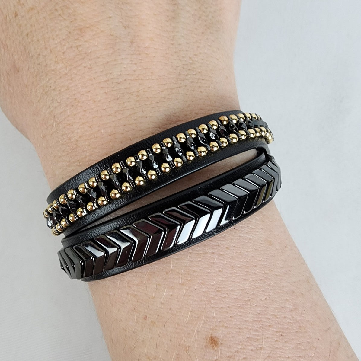 Stella & Dot Black & Gold Gilded Path Wrap Bracelet