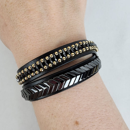 Stella & Dot Black & Gold Gilded Path Wrap Bracelet