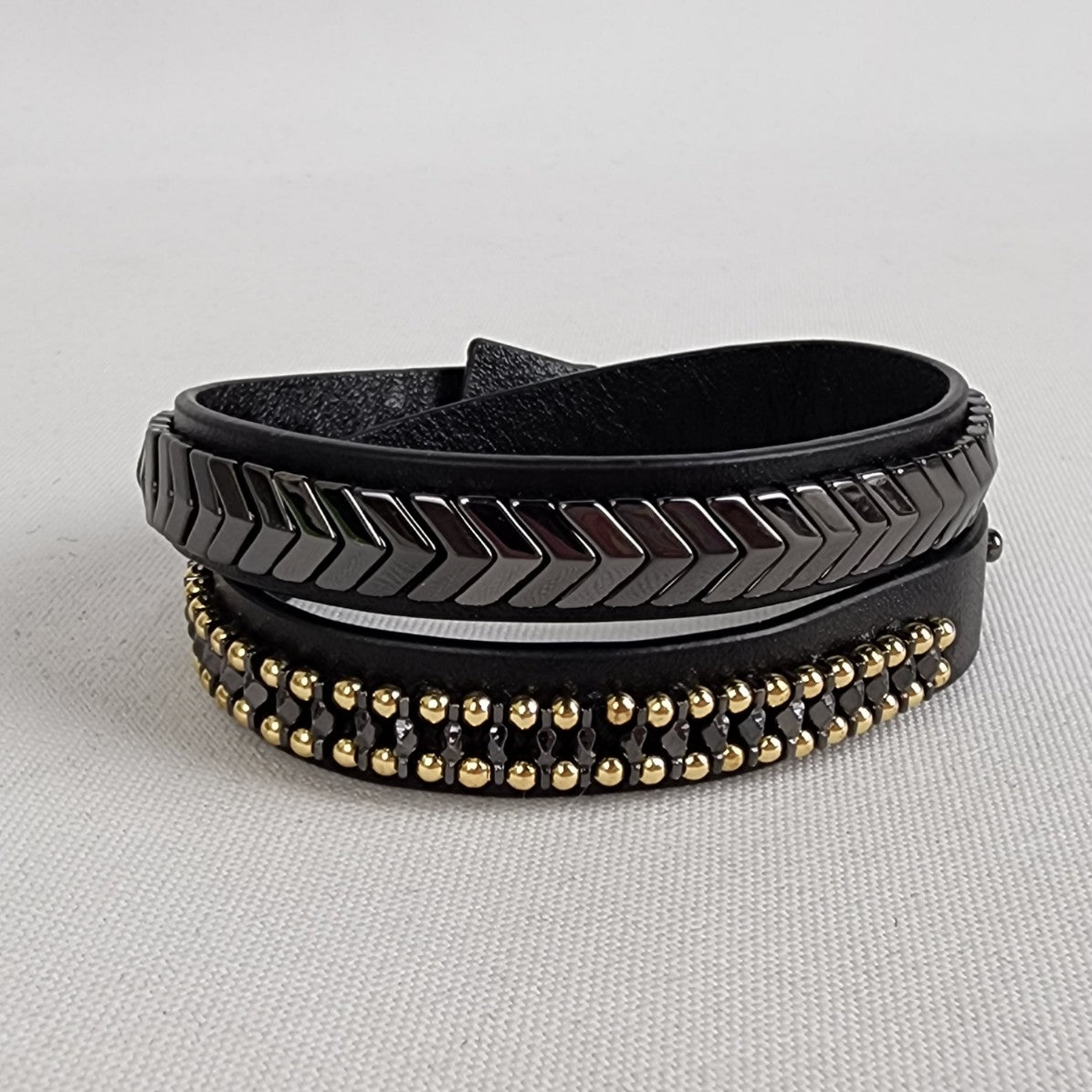 Stella & Dot Black & Gold Gilded Path Wrap Bracelet