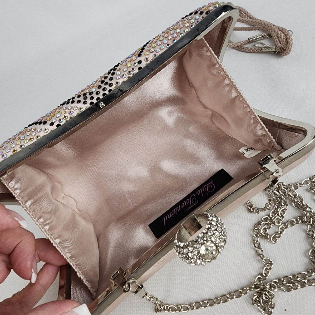 Lulu Townsend Champagne & Silver Studded Clutch Purse