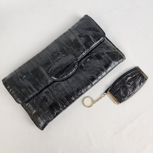 Vintage Black Eel Skin Clutch purse & Change Purse