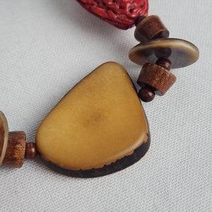 Vintage Wood Nut Coral Schell Colorful Bead Necklace