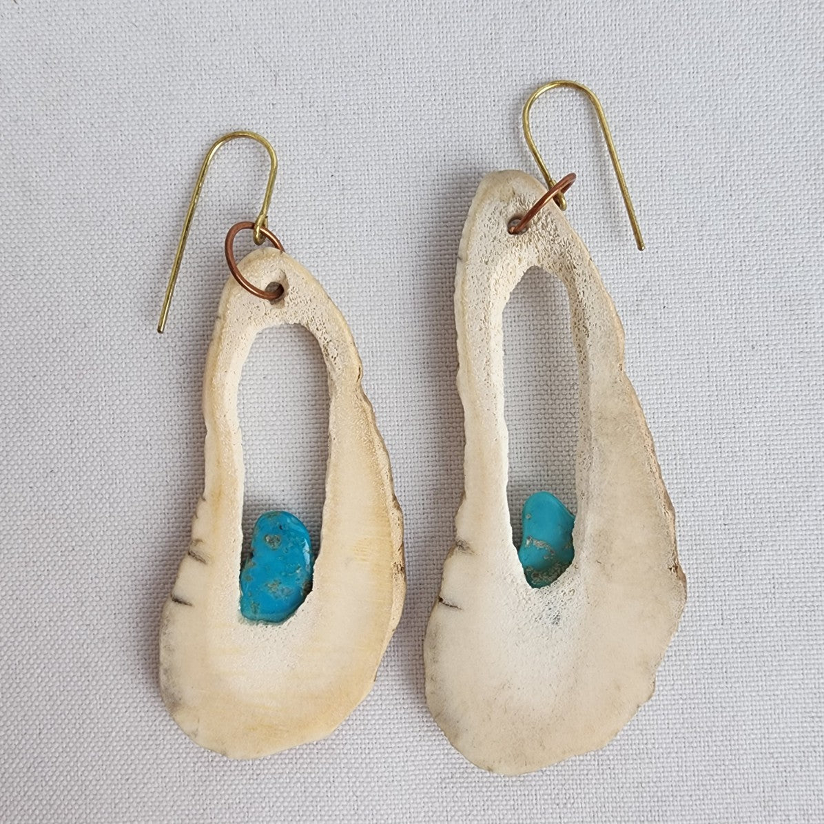 Turquoise Inlaid Caribou Antler Statement Drop Earrings