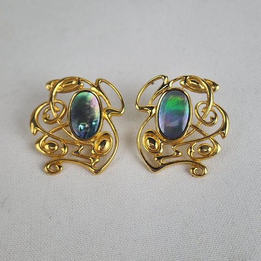 Vintage Nuri Gold Tone Abalone Schell Earrings